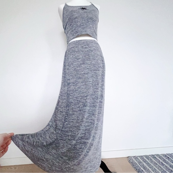 Heather Grey Star Crop Top & Maxi Skirt Set | Stretchy Comfy – One Size fits S - Picture 2 of 10